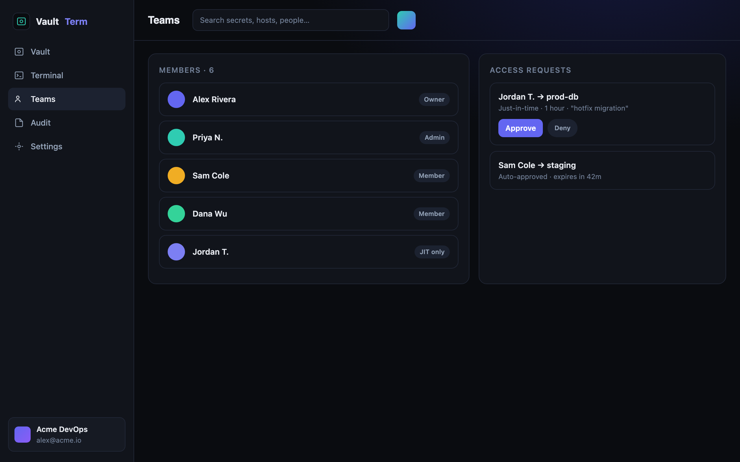 Teams & JIT access in the Kutrion web app