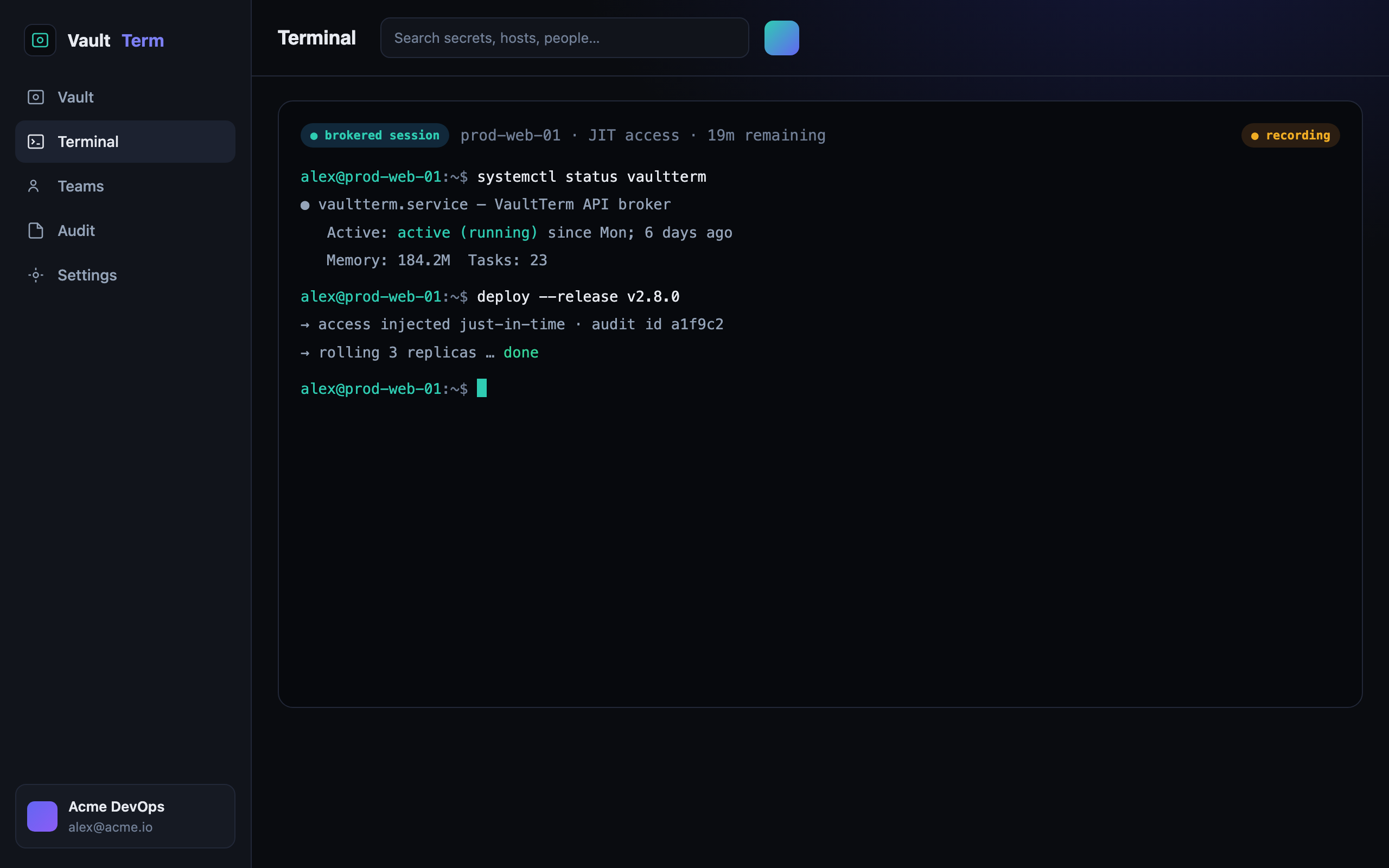 Terminal in the Kutrion web app